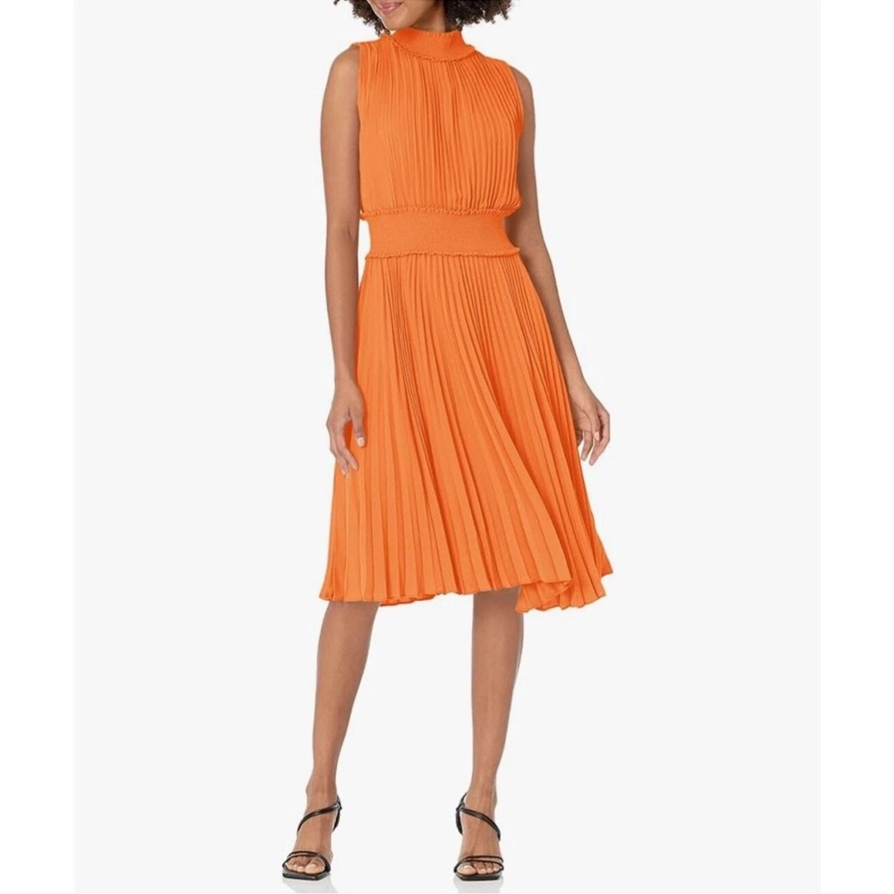 Nanette Lepore Orange Pleated Sleeveless Dress